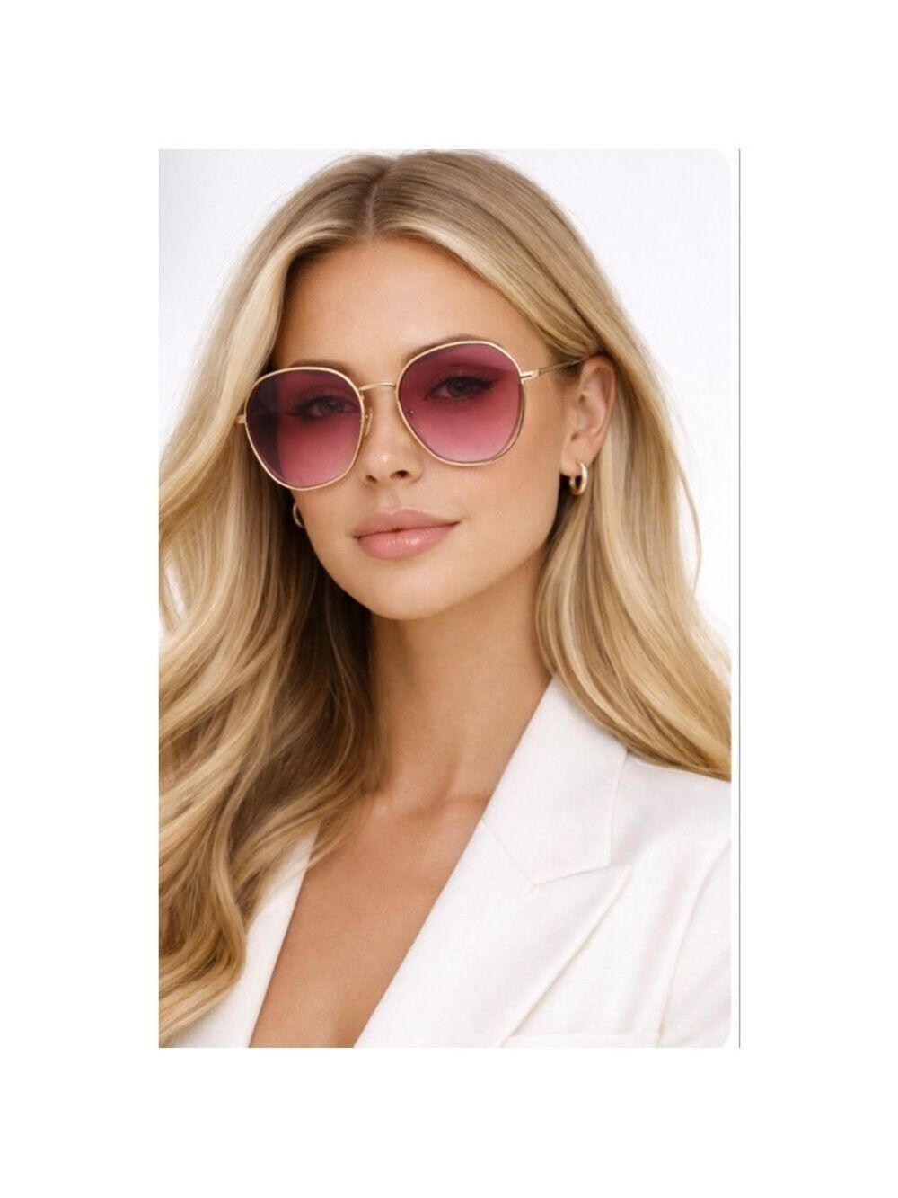 New Women's Chloe Gold Pink 2-in-1 Square Round Sunglasses